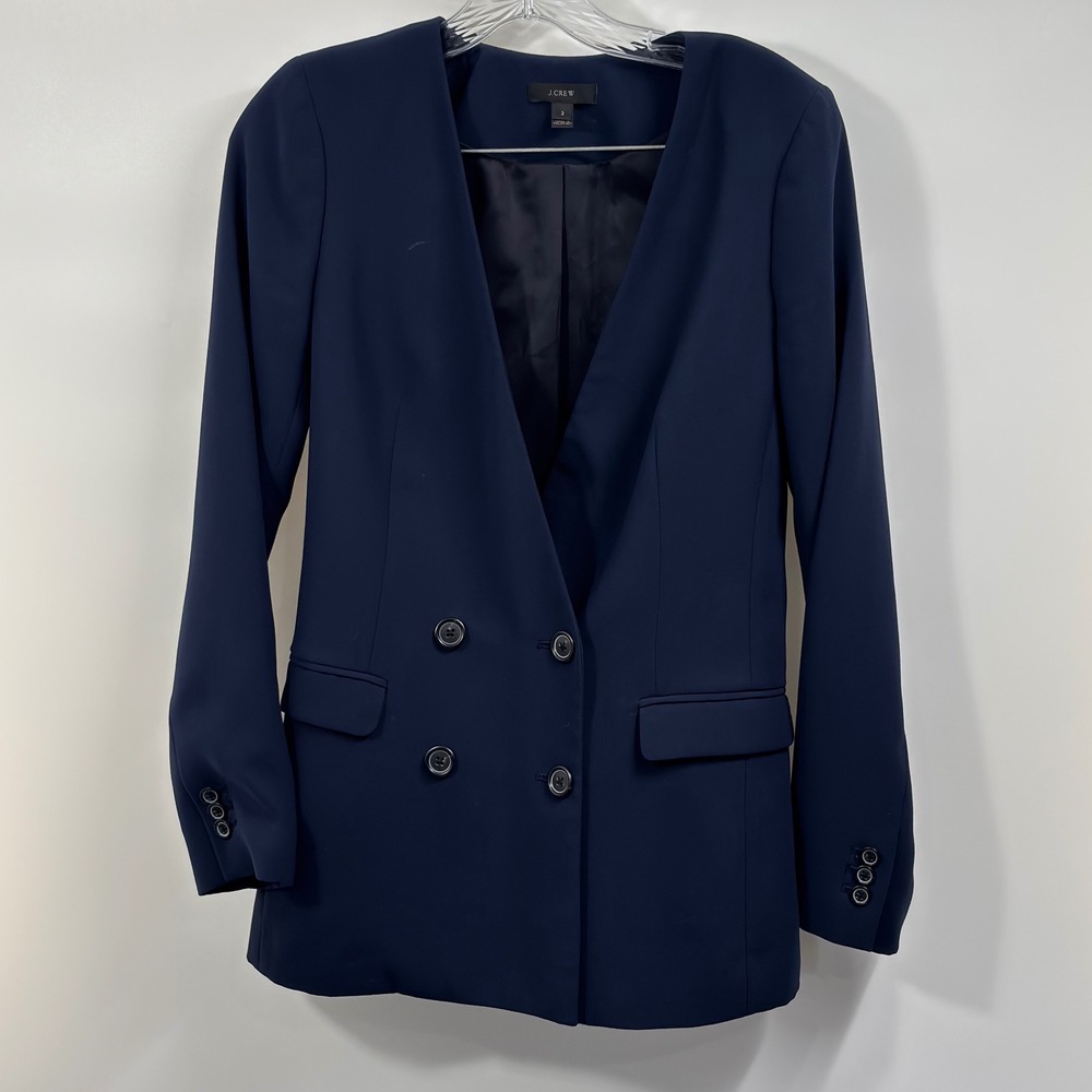 J.Crew French Girl Double Breasted Collarless Blazer Women's 2 Navy Blue H6285 - Picture 6 of 10